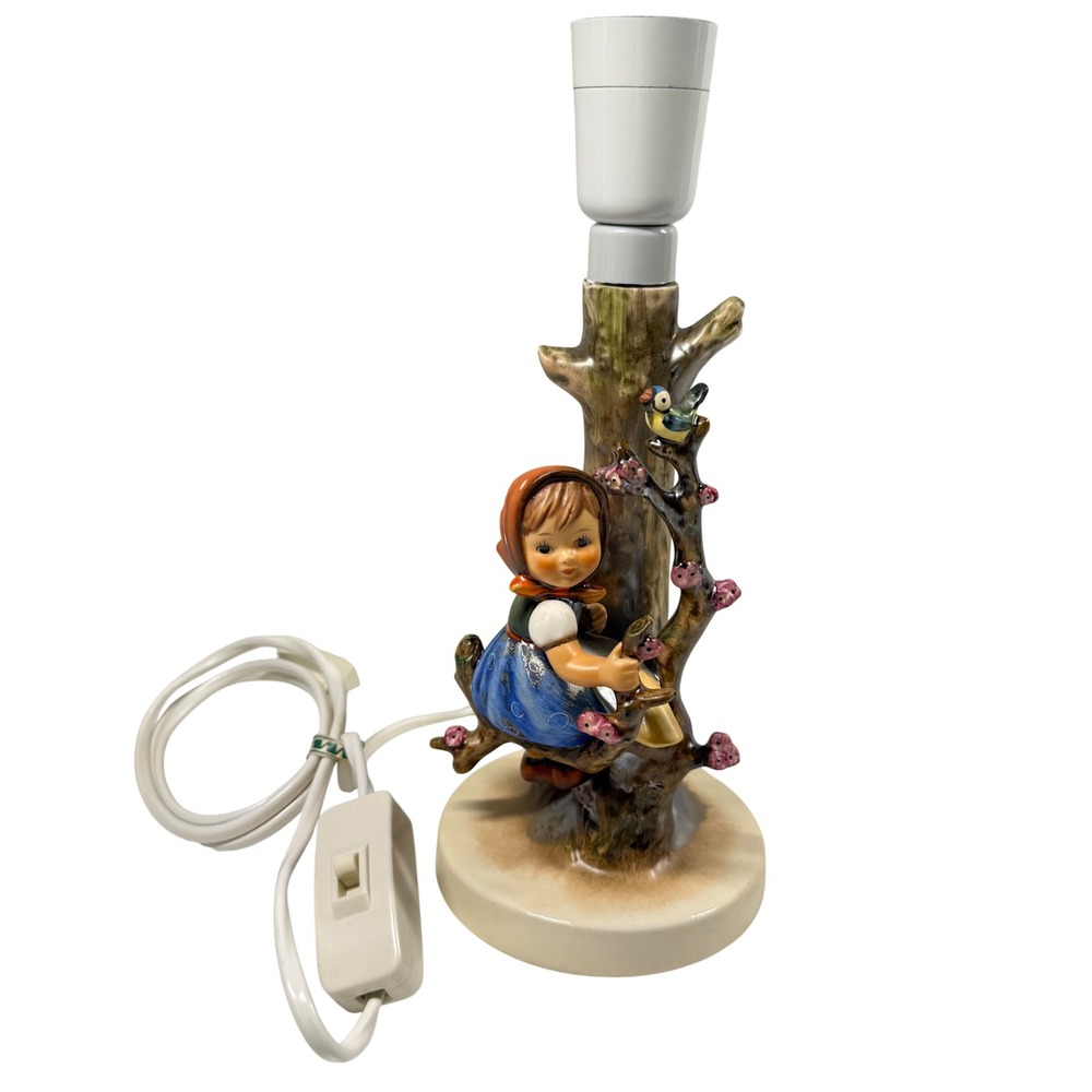 GOEBEL HUMMEL Lamp Base Apple Tree Girl Bird Vintage West Germany Untested 10"